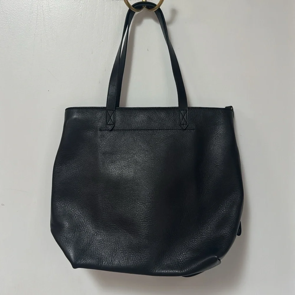 New Madewell Zip-Top Medium Transport Leather Tote Black